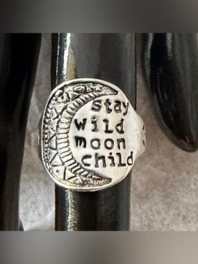*SOLD* Stay Wild Moon Child 🌙 Celestial Silver Moon Mantra Ring✨